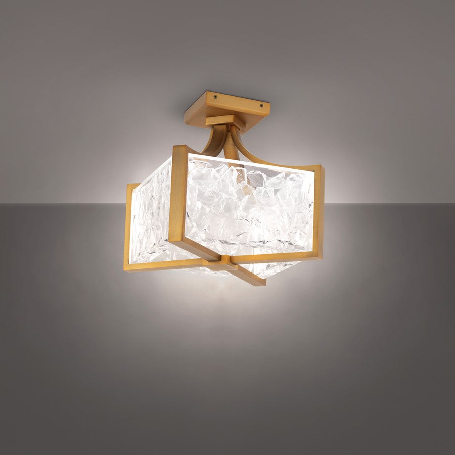 Modern Forms Emblem 1Lt 12" LED Semi-Flush Mount, Aged Brass/Clear