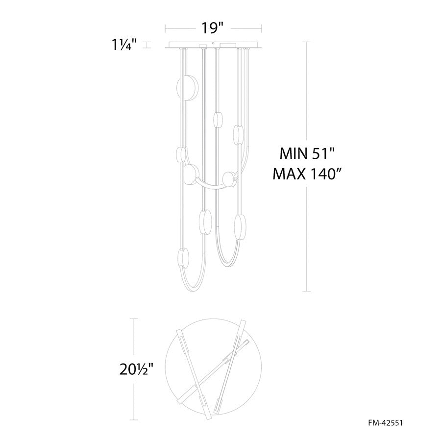Modern Forms Tableau 10Lt 51" LED Semi-Flush, Black/Cloudy