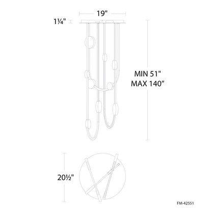 Modern Forms Tableau 10Lt 51" LED Semi-Flush, Black/Cloudy