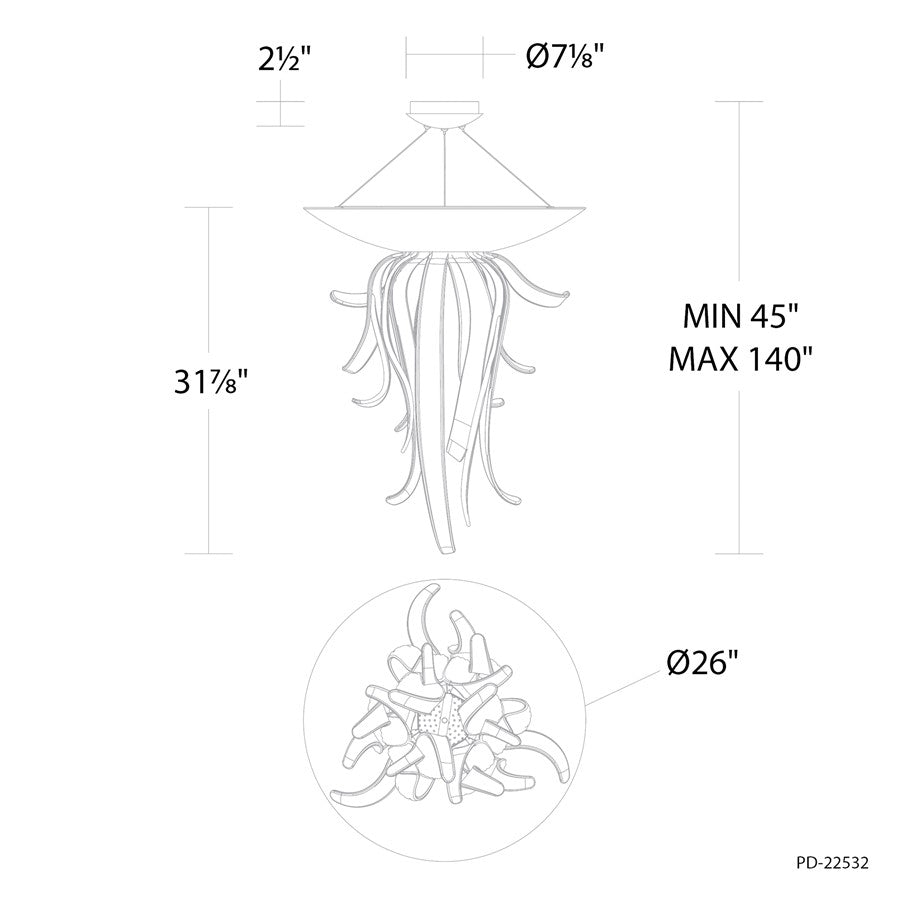 Modern Forms Tendril 1Lt 26" LED Pendant, Silver Leaf