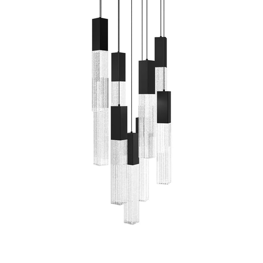 Modern Forms Cinema 9Lt 16" LED Multi-Light Pendant, Black/Clear - PD-30809R-BK