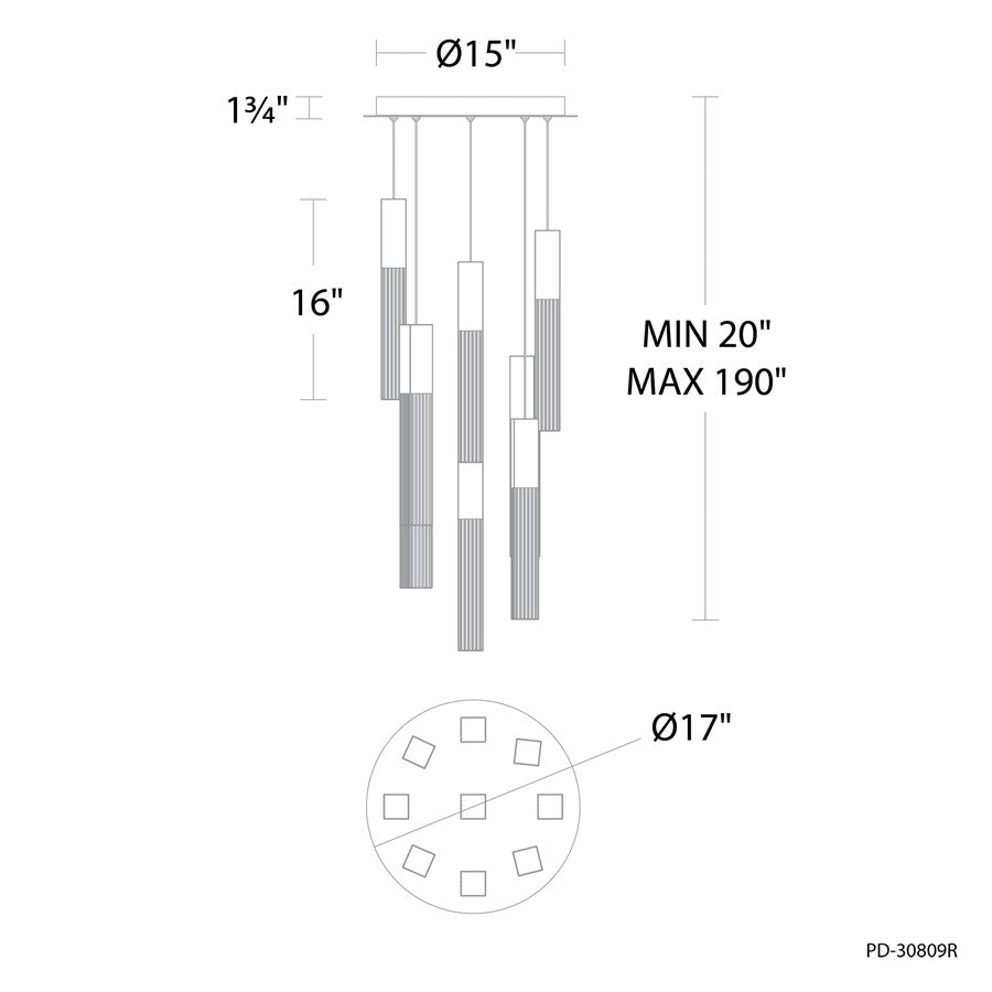 Modern Forms Cinema 9Lt 16" LED Multi-Light Pendant, Black/Clear