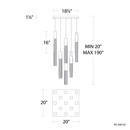 Modern Forms Cinema 13Lt 16" LED Multi-Light Pendant, Brass/Clear