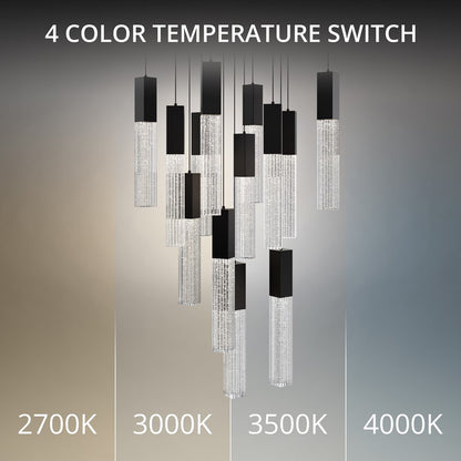 Modern Forms Cinema 13Lt 16" LED Multi-Light Pendant, Black/Clear