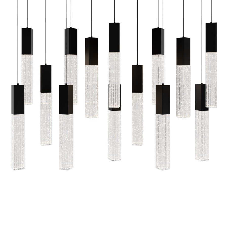 Modern Forms Cinema 14Lt 16" LED Multi-Light Pendant, Black/Clear - PD-30814L-BK