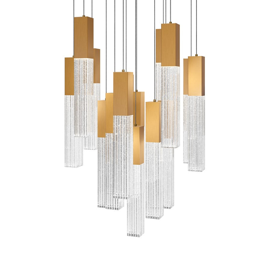 Modern Forms Cinema 15Lt 16" LED Multi-Light Pendant, Brass/Clear - PD-30815R-AB