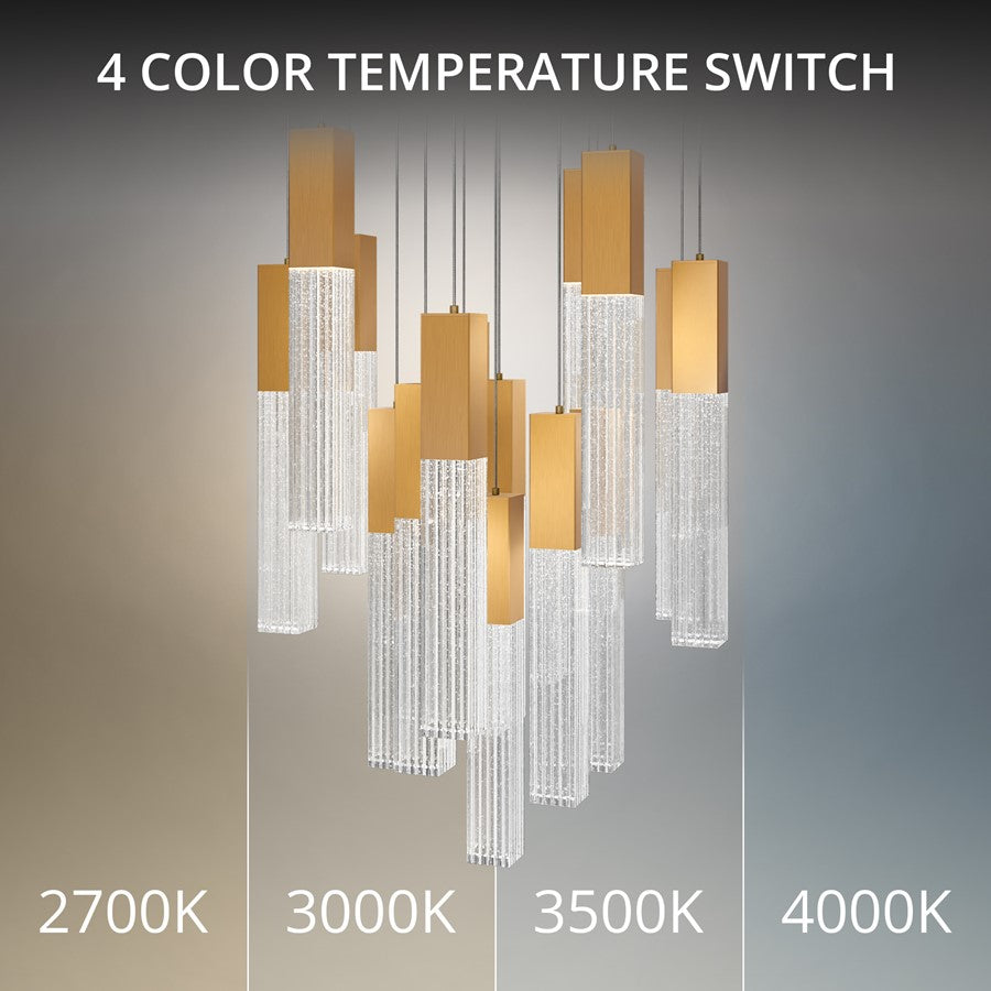 Modern Forms Cinema 15Lt 16" LED Multi-Light Pendant, Brass/Clear