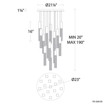 Modern Forms Cinema 15Lt 16" LED Multi-Light Pendant, Black/Clear