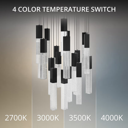 Modern Forms Cinema 21Lt 16" LED Multi-Light Pendant, Black/Clear