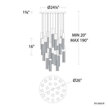 Modern Forms Cinema 21Lt 16" LED Multi-Light Pendant, Black/Clear