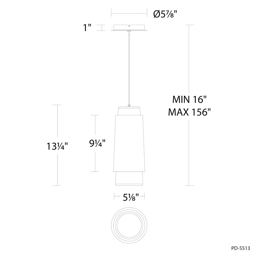 Modern Forms Chauncey 5" LED Mini-Pendant, 3500K, Bassalt Stone/Black//Opal