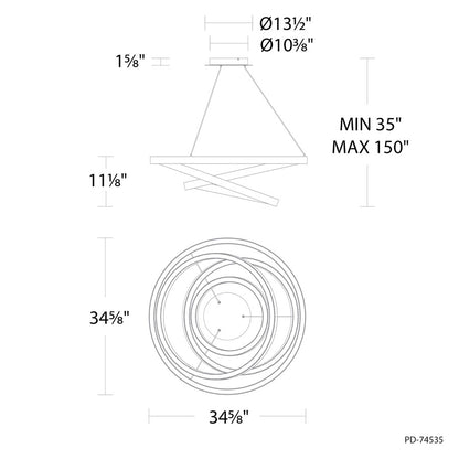 Modern Forms Storm Chaser 35" LED Pendant, 3000K, Black/White