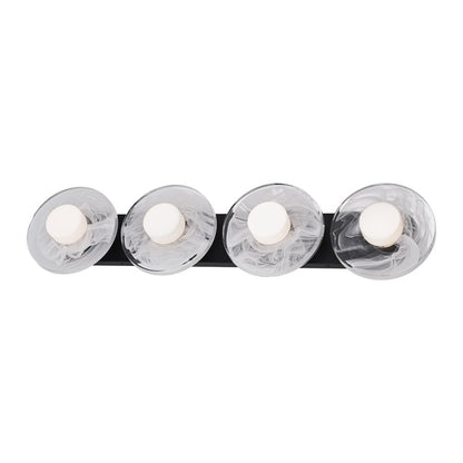 Modern Forms Fresco 4Lt 8" LED Bath Vanity/Wall Light, Black/Opal - WS-66534-BK