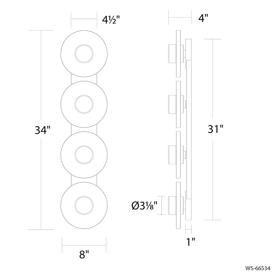 Modern Forms Fresco 4Lt 8" LED Bath Vanity/Wall Light, Black/Opal