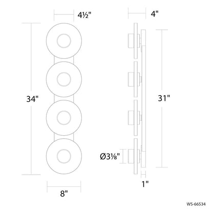 Modern Forms Fresco 4Lt 8" LED Bath Vanity/Wall Light, Nickel/Opal