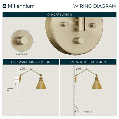Millennium Lighting Evonne 1Lt Swing Arm Sconce, Gold/ Gold