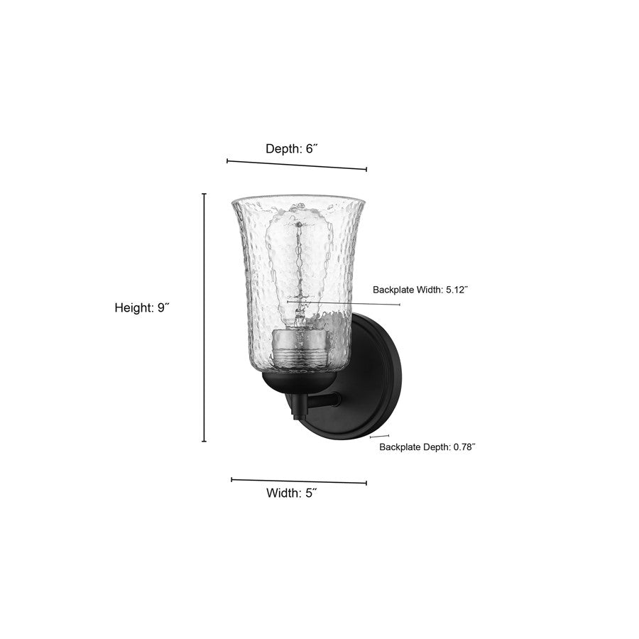 Millennium Lighting Abilene 1Lt Wall Sconce, Matte Black/Clear