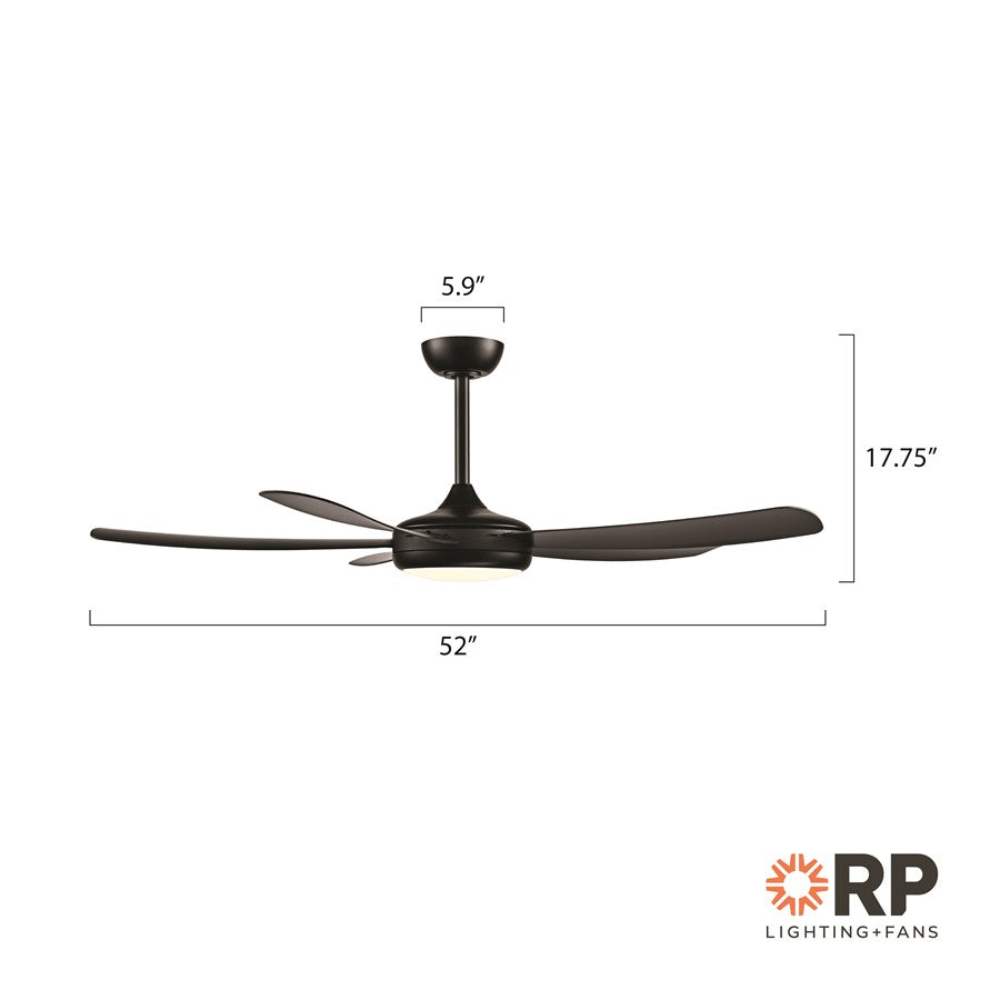 RP Lighting Airstra 5Bld 52" LED Ceiling Fan, Mat. Blk/Etched