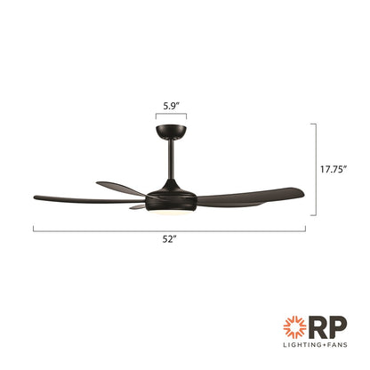 RP Lighting Airstra 5Bld 52" LED Ceiling Fan, Mat. Blk/Etched