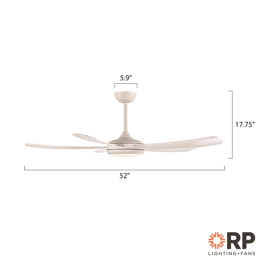 RP Lighting Airstra 5Bld 52" LED Ceiling Fan, Mat. White/Etched