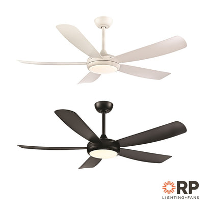 RP Lighting Airstra 5Bld 52" LED Ceiling Fan, Mat. White/Etched