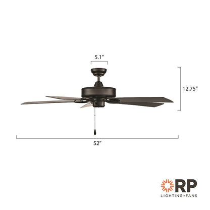 RP Lighting Velbreeze 5Bld 52" Ceiling Fan, Matte Black