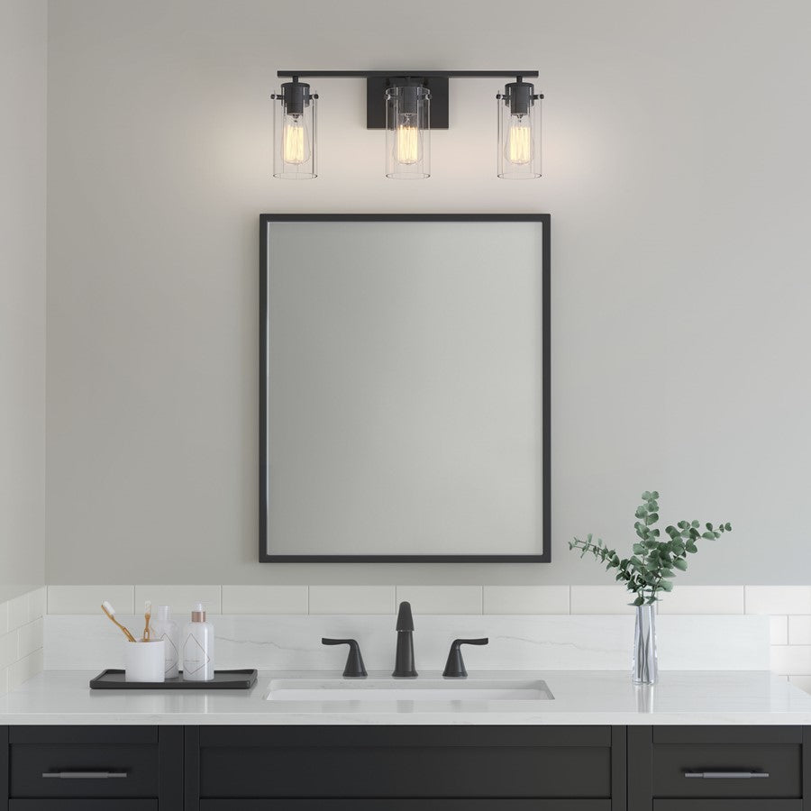 Millennium Lighting Serena 3Lt Vanity, Black/Clear Ribbed