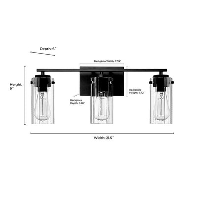 Millennium Lighting Serena 3Lt Vanity, Black/Clear Ribbed
