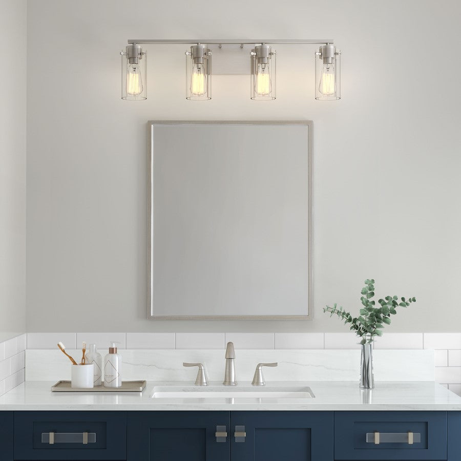 Millennium Lighting Serena 4Lt Vanity, Brushed Nickel/Clear Ribbed