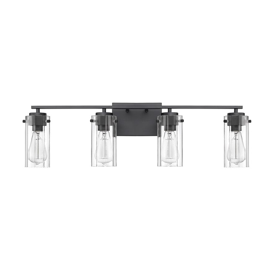 Millennium Lighting Serena 4Lt Vanity, Black/Clear Ribbed - 10304-MB