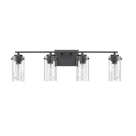 Millennium Lighting Serena 4Lt Vanity, Black/Clear Ribbed - 10304-MB