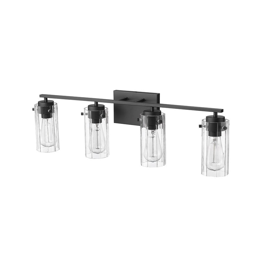 Millennium Lighting Serena 4Lt Vanity, Black/Clear Ribbed
