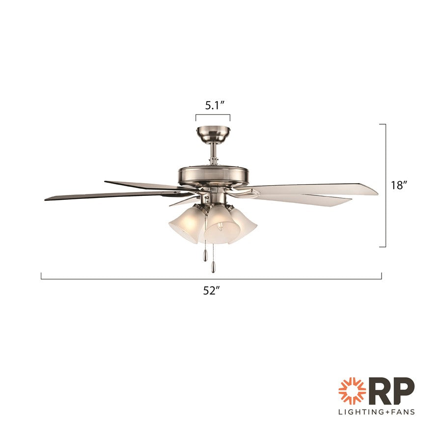 RP Lighting Calivane 5Bld 52" LED Ceiling Fan, Brushed Nkl/Etched