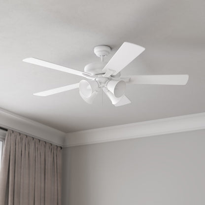 RP Lighting Calivane 5Bld 52" LED Ceiling Fan, Matte White/Etched