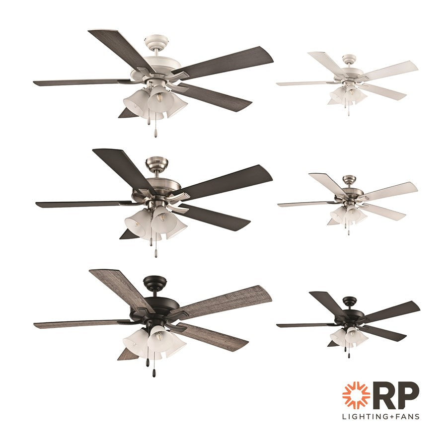RP Lighting Calivane 5Bld 52" LED Ceiling Fan, Matte White/Etched