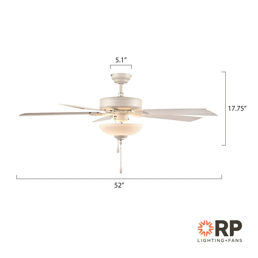 RP Lighting Galeson 5Bld 52" LED Ceiling Fan, Matte White/Etched