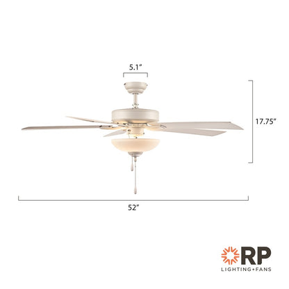 RP Lighting Galeson 5Bld 52" LED Ceiling Fan, Matte White/Etched