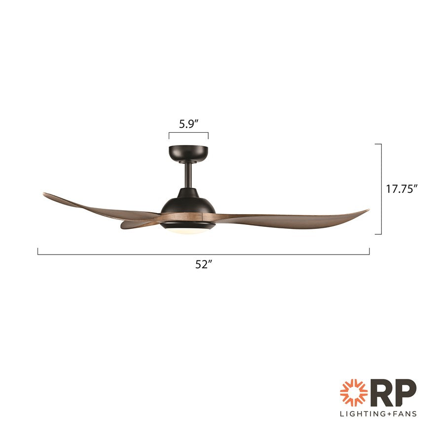 RP Lighting Wynleaf 3Bld 52" LED Ceiling Fan, Koa/Etched