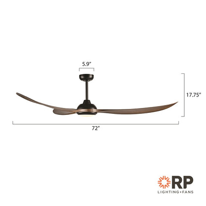 RP Lighting Wynleaf 3Bld 72" LED Ceiling Fan, Koa/Etched