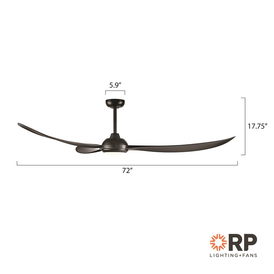 RP Lighting Wynleaf 3Bld 72" LED Ceiling Fan, Blk/Etched