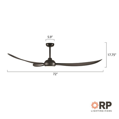 RP Lighting Wynleaf 3Bld 72" LED Ceiling Fan, Blk/Etched