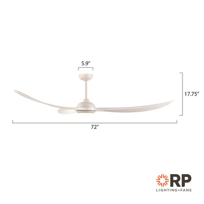 RP Lighting Wynleaf 3Bld 72" LED Ceiling Fan, White/Etched