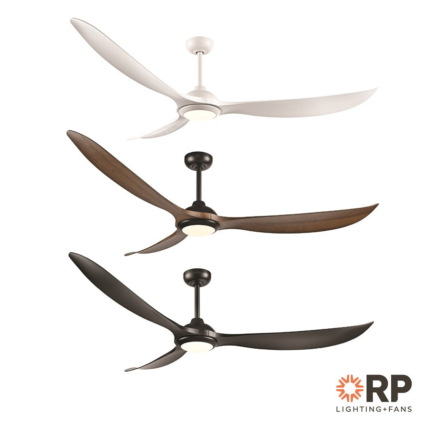 RP Lighting Wynleaf 3Bld 72" LED Ceiling Fan, White/Etched
