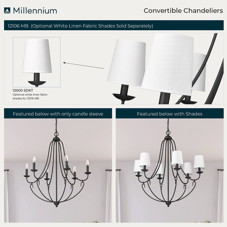 Millennium Lighting Eisley 6Lt Chandelier, Black
