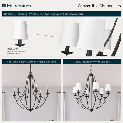 Millennium Lighting Eisley 6Lt Chandelier, Black