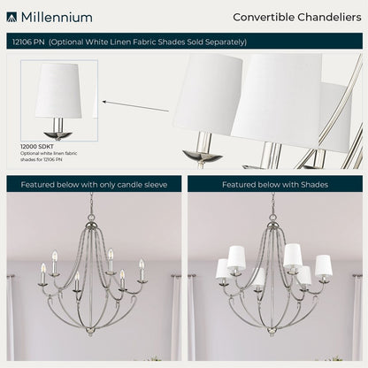 Millennium Lighting Eisley 6Lt Chandelier, Polished Nickel