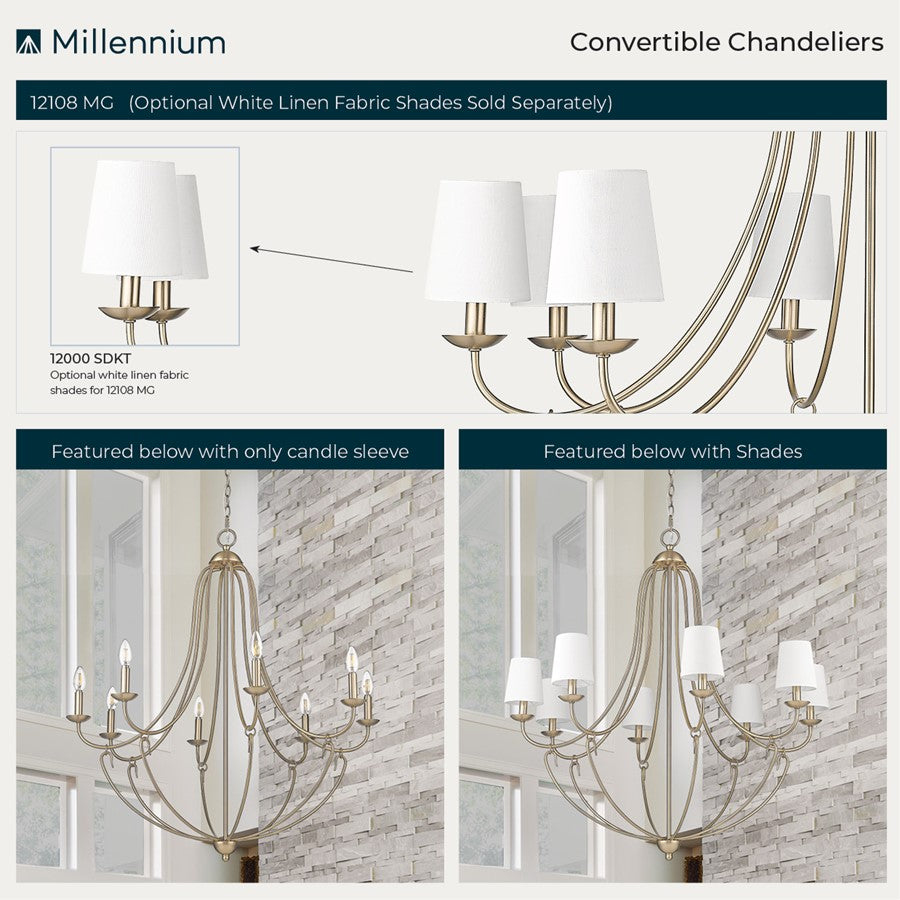Millennium Lighting Eisley 8Lt Chandelier, Modern Gold