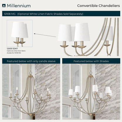 Millennium Lighting Eisley 8Lt Chandelier, Modern Gold