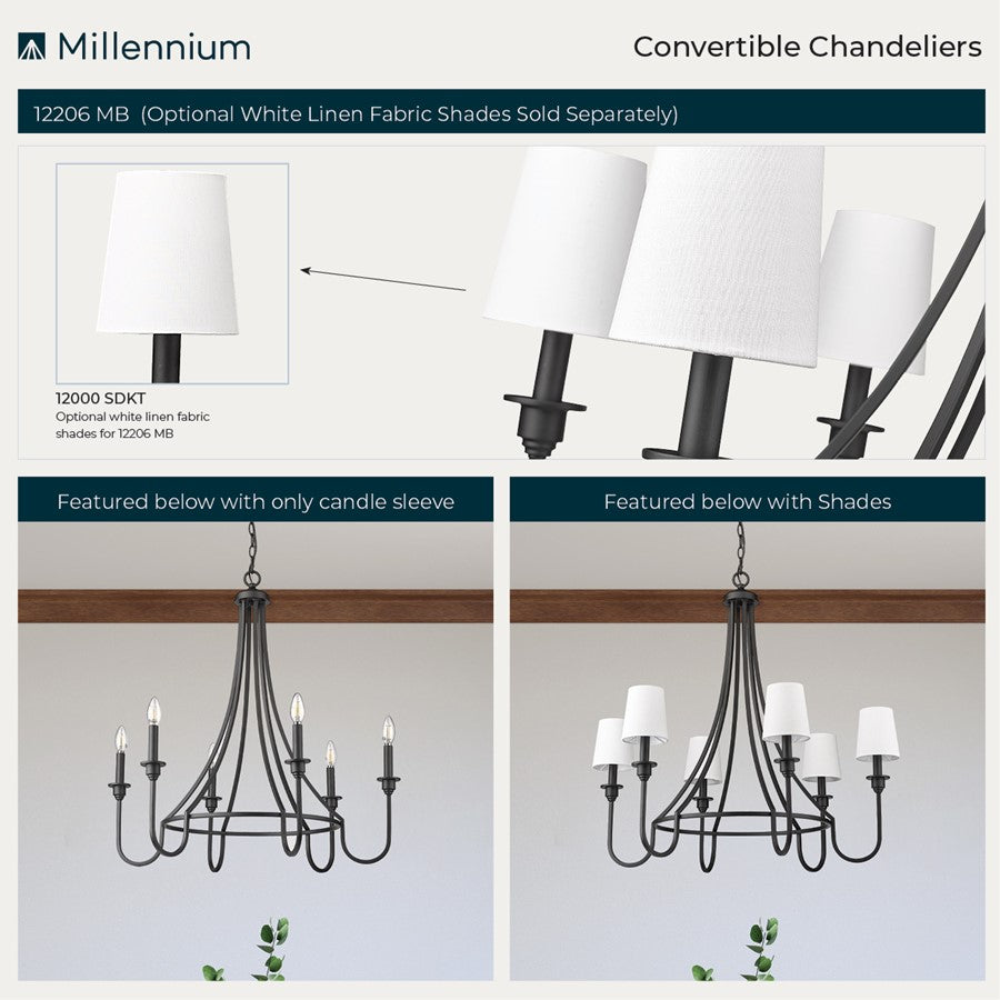 Millennium Lighting Artemis 6Lt 32" Chandelier, Black