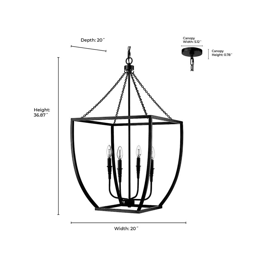 Millennium Lighting Kelsey 4Lt 37" Pendant, Black